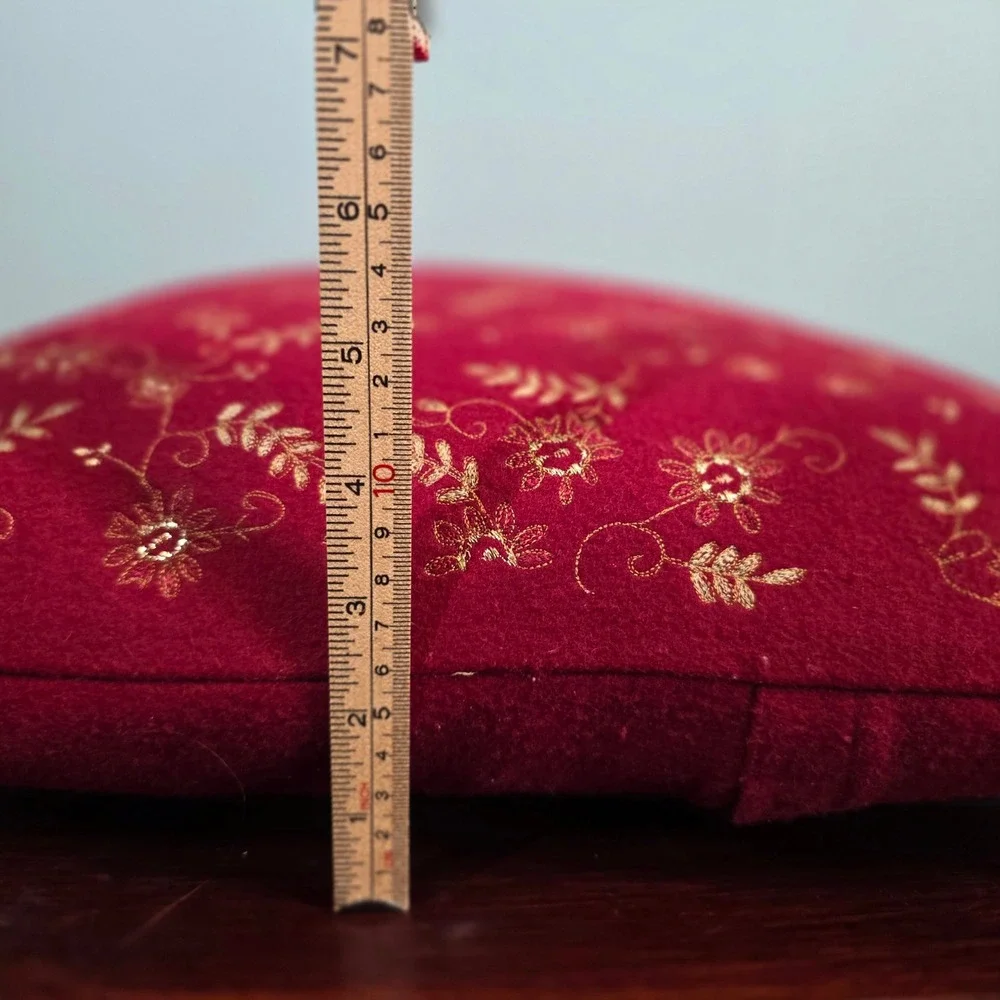Crate & Barrel Avalon Gold‎ Embroidered Pillow Red Wool 16x16 Zip Feather Insert